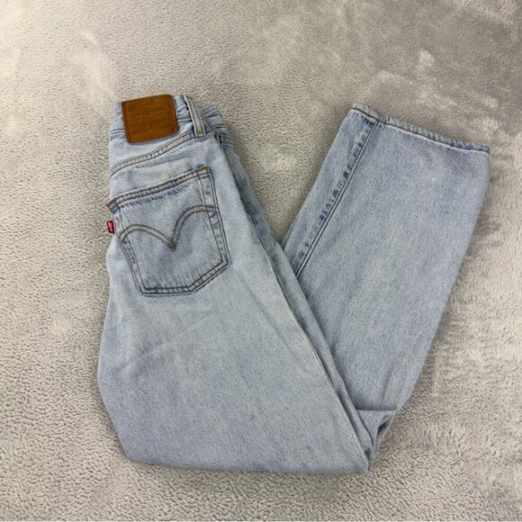 Levi's Jeans Women's Sz 25x25 Ribcage Straight Button Fly Light Blue Flare Denim - Picture 4 of 16